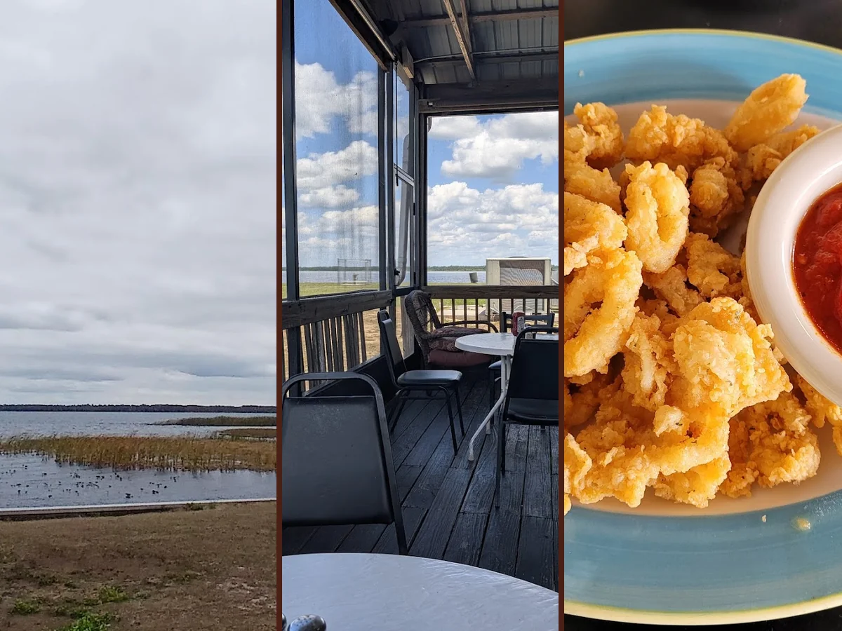 Outdoor dining beside the water.