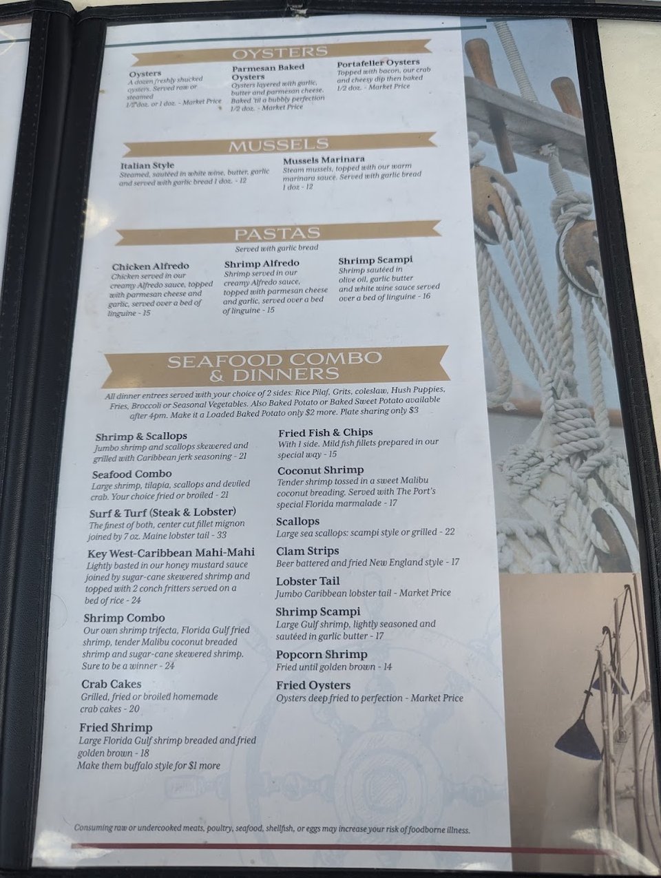 Restaurant menu with Florida-style starters.